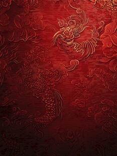 中式红底龙凤纹理图案