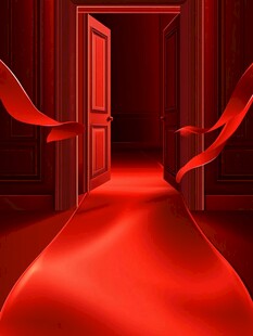 红色门廊的梦幻红绸景象