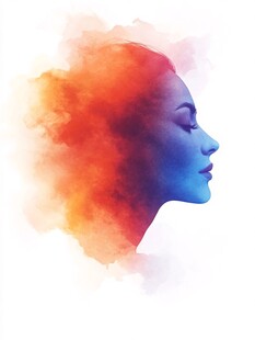 梦幻水彩风格女性侧脸剪影