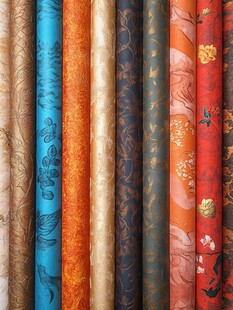 多彩中式花纹布料展示