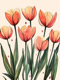 橙色郁金香插画