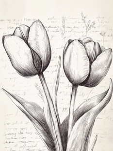 素描郁金香花卉手绘图