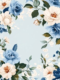 蓝白花卉边框装饰图案