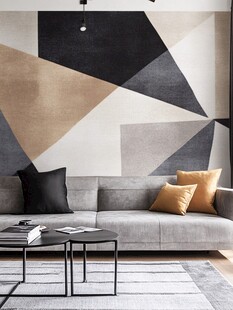 几何图案墙的现代客厅