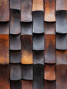 锈迹斑驳的金属瓦片墙面