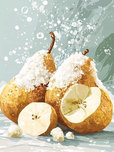 雪覆香梨 清新冬日水果绘