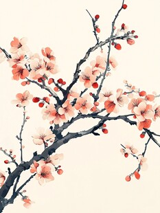 水墨梅花图 淡雅枝头春韵