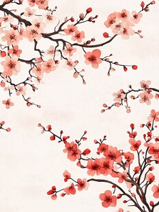 中式手绘盛开的娇艳桃花