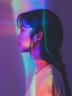 梦幻光影下的侧脸少女