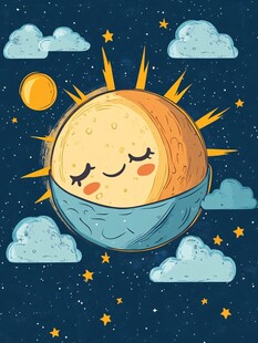 微笑月亮在夜空云朵间