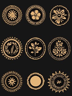 金色花卉圆形装饰图案集