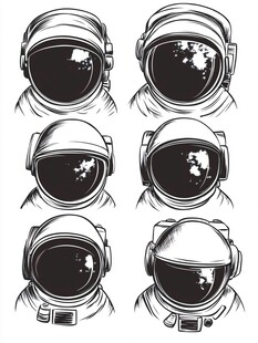 六个宇航员头盔插画