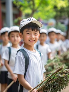 小学生户外劳动开心瞬间