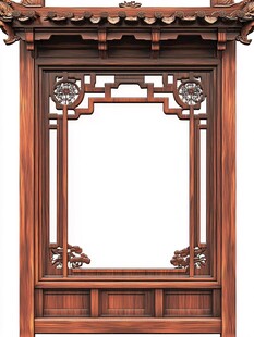 中式古典雕花木质窗框
