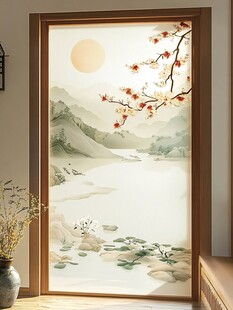 中式山水花鸟玻璃门装饰