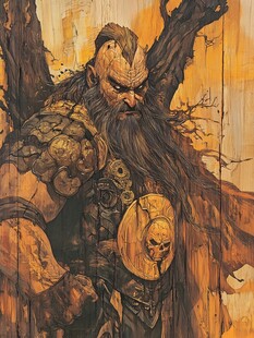 勇猛维京战士持盾而立