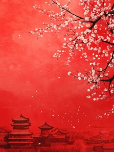 红梅映古建 一抹中国红