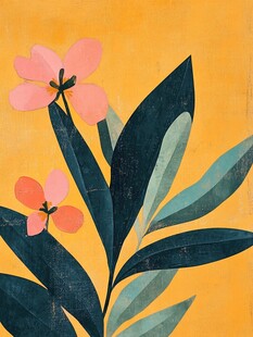 黄色背景上的花叶插画