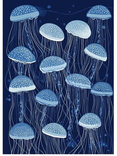 梦幻蓝水母海洋插画