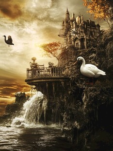 梦幻悬崖城堡与飞鸟瀑布