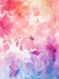 梦幻水彩花卉背景图案