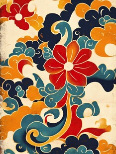 中式传统花卉云纹图案