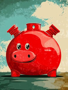 红色卡通煤气罐小猪形象
