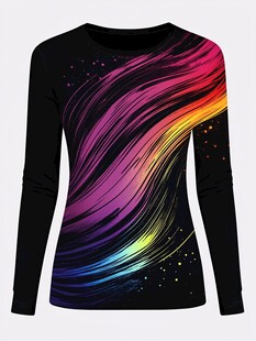 炫彩波纹长袖T恤