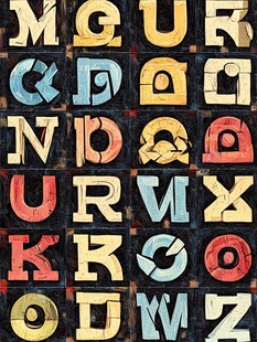 复古多彩木质字母拼图