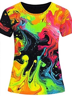 彩色泼墨风女士短袖T恤