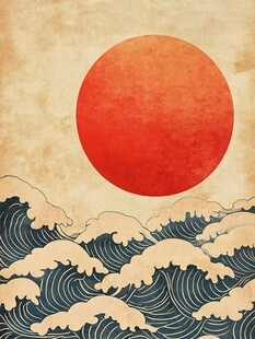 红日下的澎湃海浪