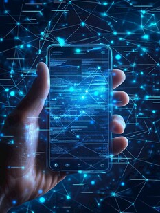 手持手机展现科技网络世界