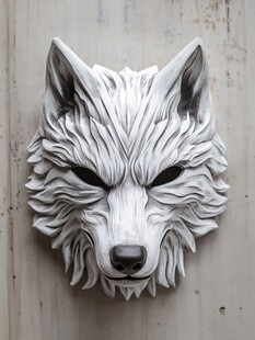 狼头木雕面具 精致艺术感