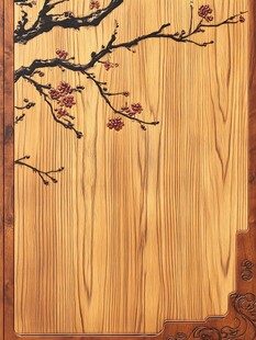 木纹背景上的精致梅花图案