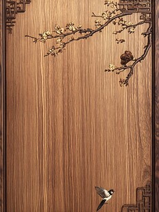 中式木饰面花鸟装饰画