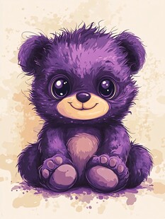 可爱紫色毛绒小熊插画