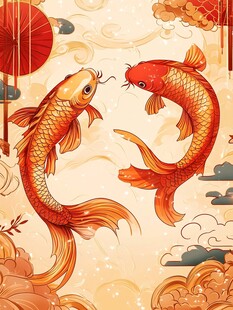 双锦鲤呈祥 国风祥瑞图