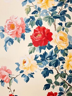 中式花卉壁画 绚烂牡丹图