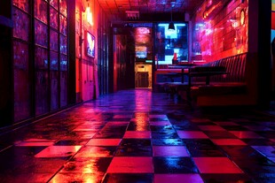 复古霓虹风的炫酷室内走廊