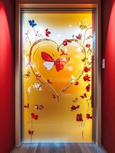 爱心蝴蝶玻璃门艺术装饰