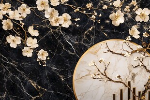 黑金大理石上的雅致白梅