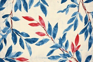 蓝红枝叶水彩图案纹理