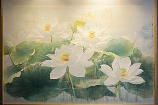 水墨荷花图 阳光映照