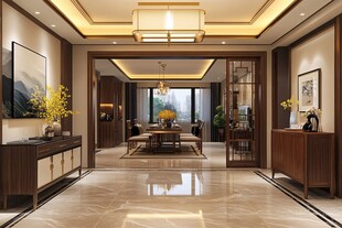 中式雅致客厅餐厅一体化空间