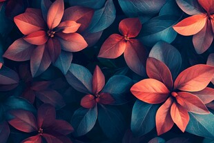 深红花朵与墨绿叶片交织