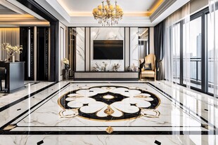 奢华客厅大理石地面与吊灯
