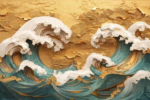 金色背景下的立体海浪艺术