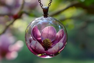 玉兰花玻璃吊坠 清新雅致
