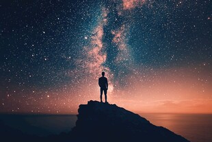 人立山巅赏璀璨星空