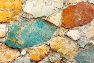 多彩拼贴石墙纹理特写